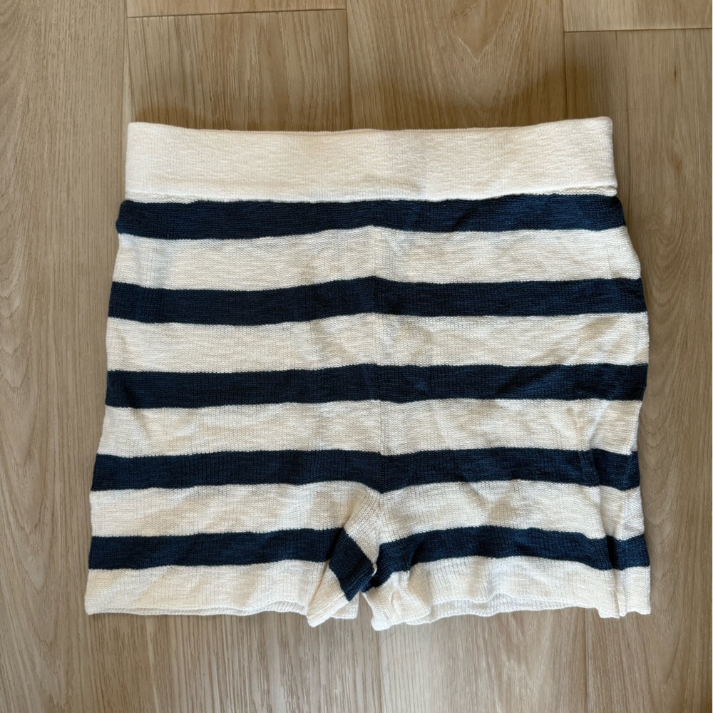Free People Blue and Cream Striped Pajama Shorts